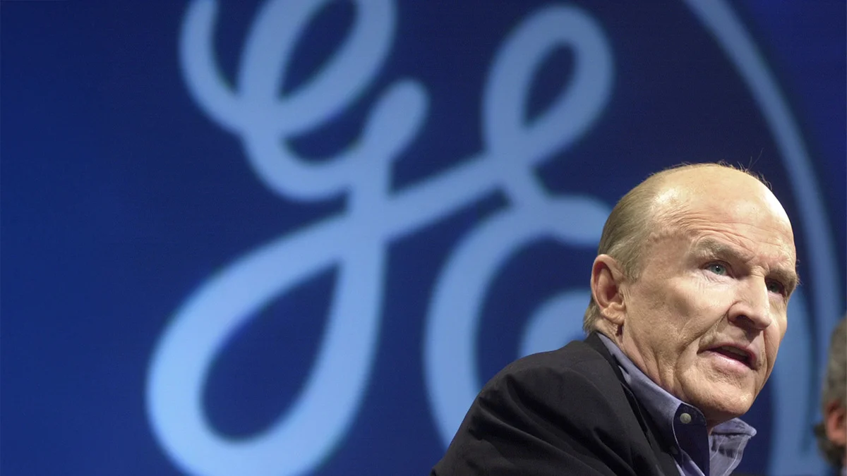 General Electric chairman and CEO John F. Welch speaks during a news conference in New York City