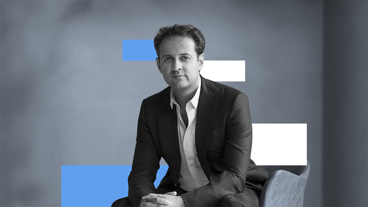 Rishi Khosla of OakNorth on a chair